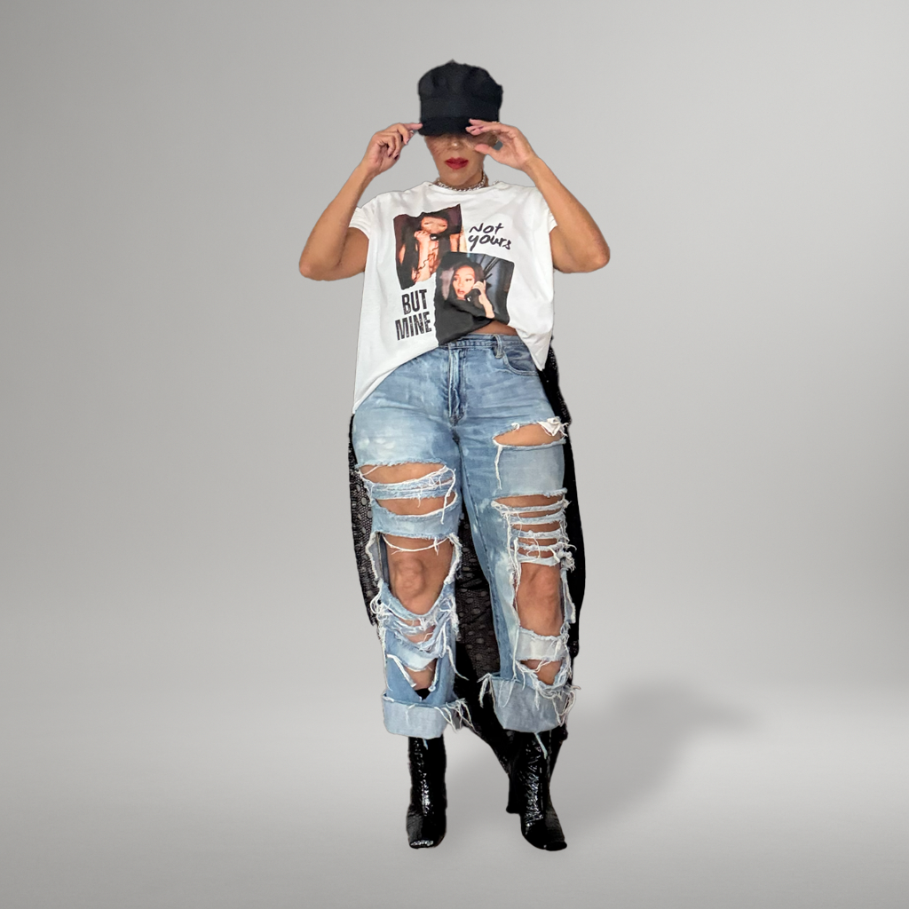 NOT YOURS BUT MINE WHITE RECONSTRUCTED GRAPHIC TEE