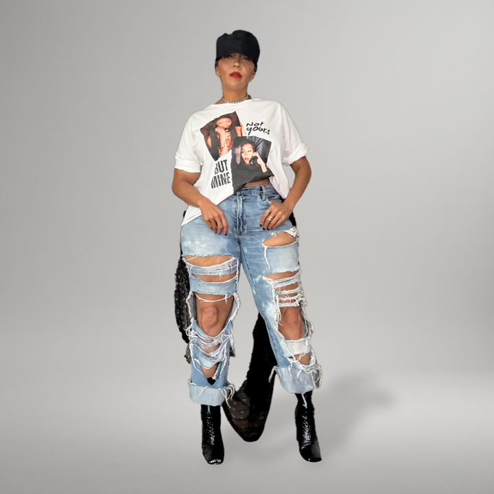 NOT YOURS BUT MINE WHITE RECONSTRUCTED GRAPHIC TEE