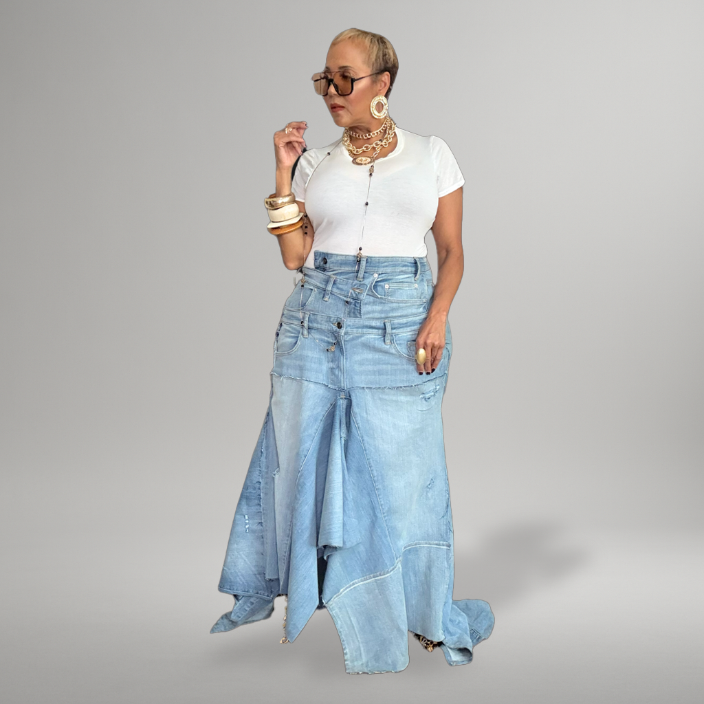 MIXED EMOTIONS - DENIM RECONSTRUCTED SKIRT