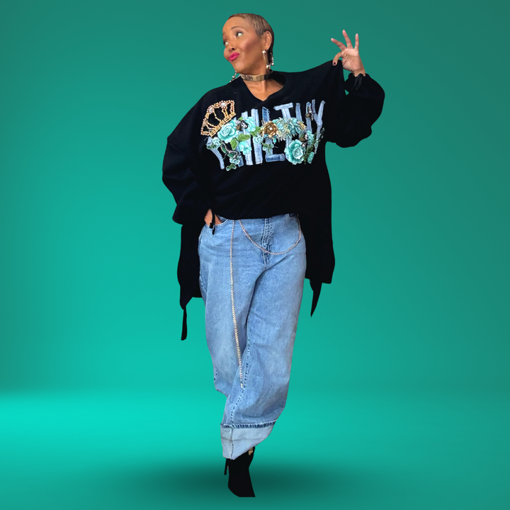 GENESIS BLACK AND TURQUOISE SWEATSHIRT