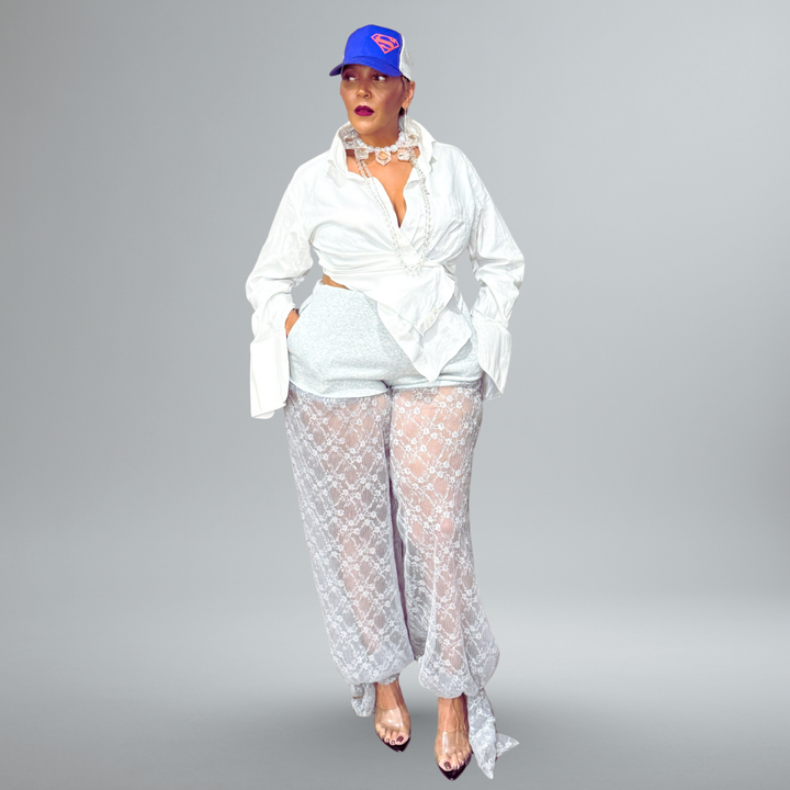 NO SWEAT GRAY LACE SWEATPANTS