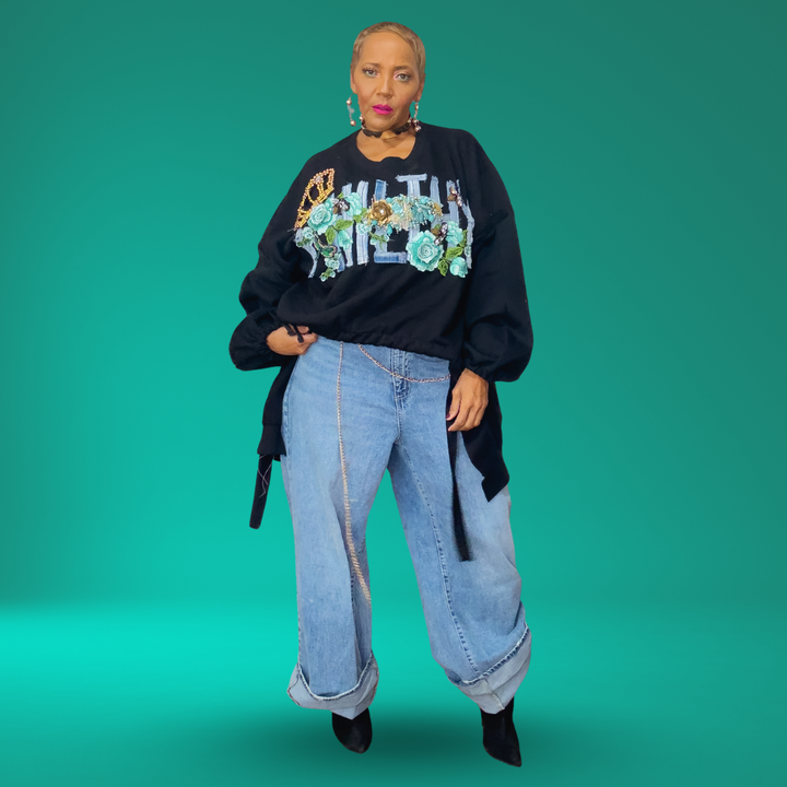 GENESIS BLACK AND TURQUOISE SWEATSHIRT