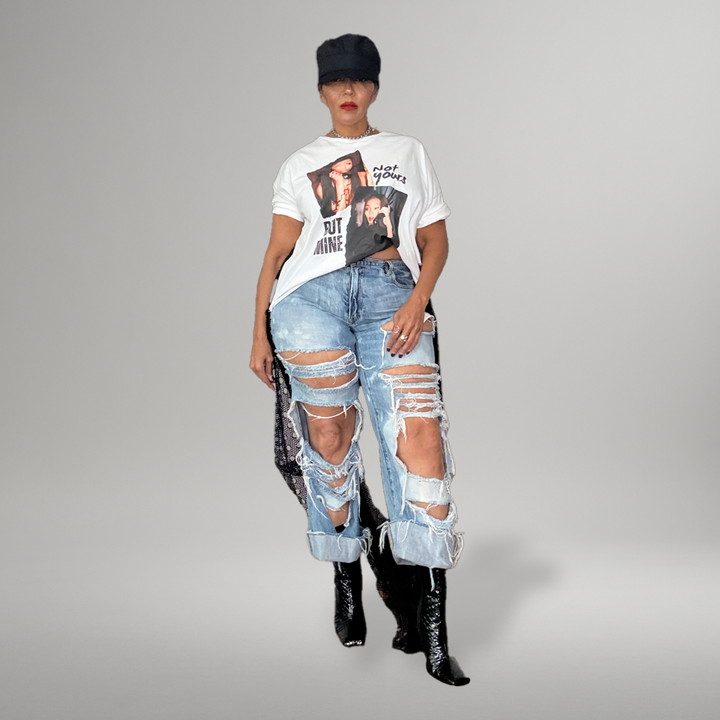 NOT YOURS BUT MINE WHITE RECONSTRUCTED GRAPHIC TEE