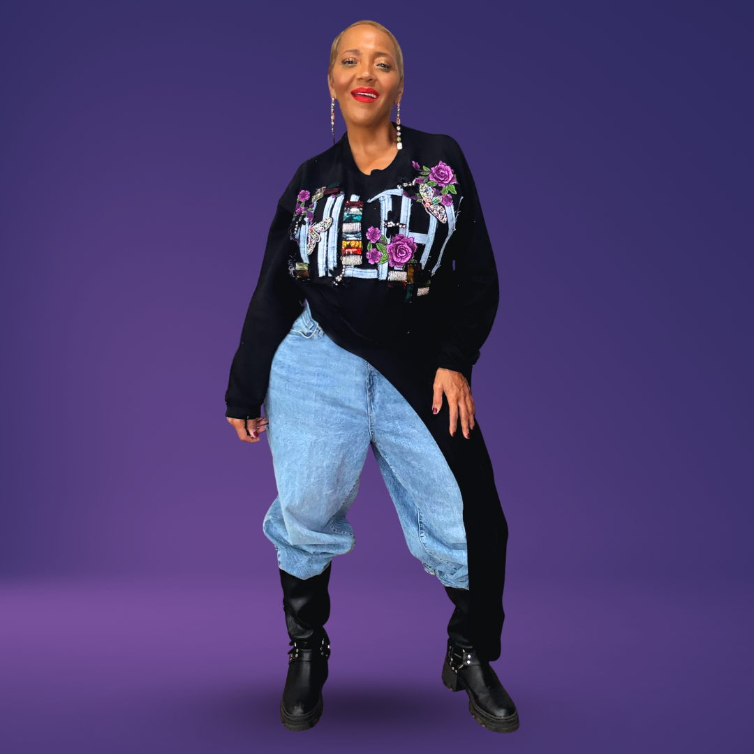 PROMISE BLACK AND PURPLE SWEATSHIRT