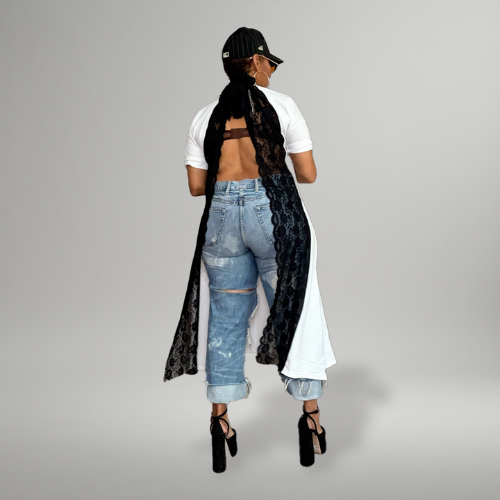 OVER YOU - RECONSTRUCTED LACE-BACK TEE