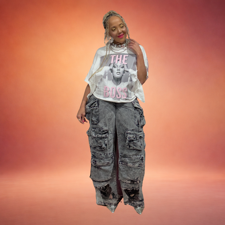 THE BOSS RECONSTRUCTED GRAPHIC TEE WITH NETTED BACKING