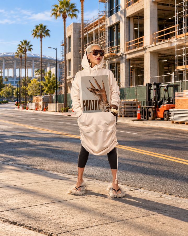CLOCK IT - Oversized Drawstring Sweatshirt