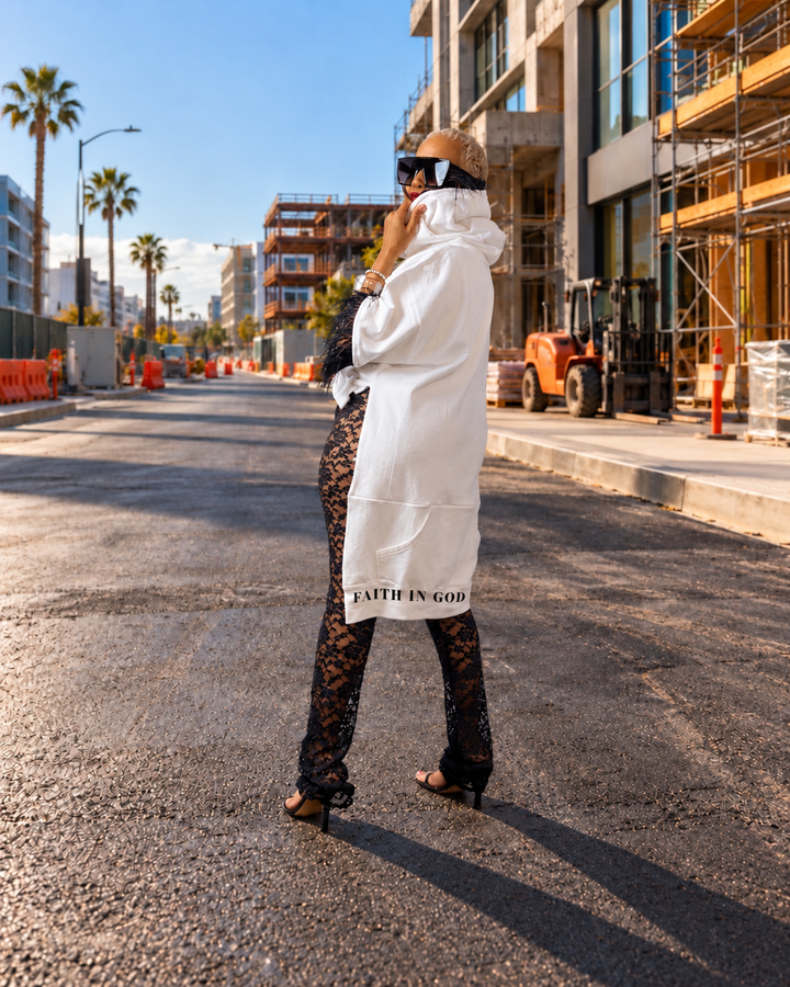 FEELING MYSELF - Feather-Trim High-Low Sweatshirt
