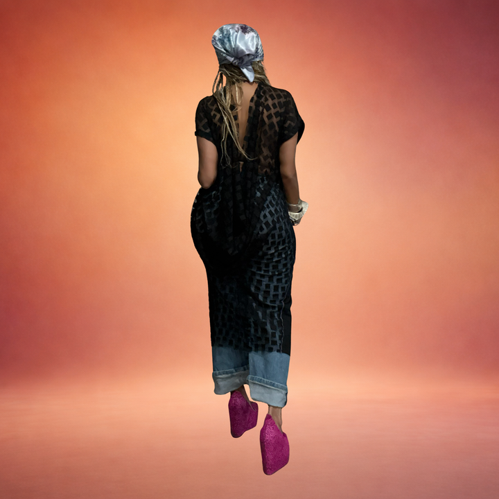 LESSON LEARNED RECONSTRUCTED GRAPHIC TEE WITH DRAPED BACKING