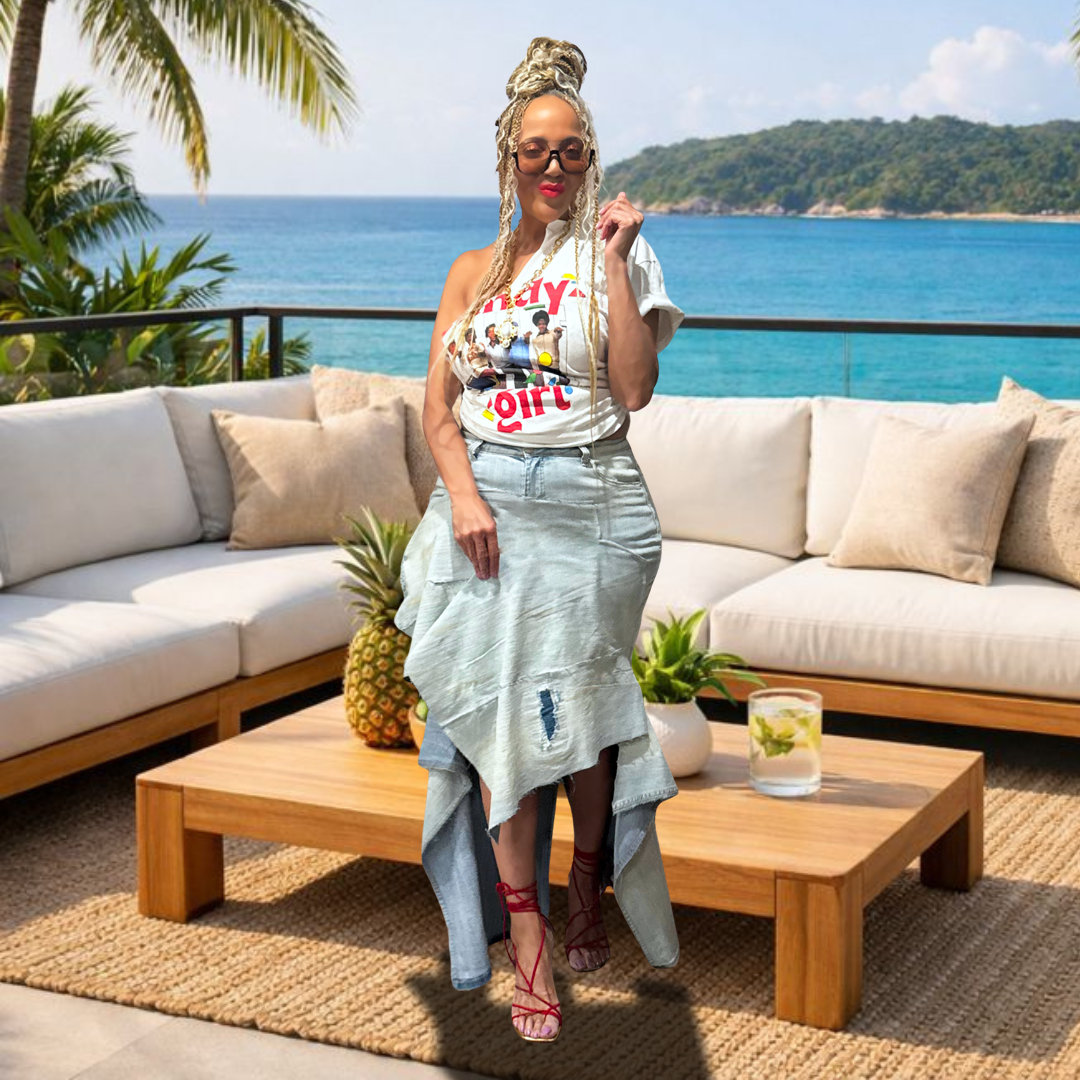 LIONESS RECONSTRUCTED DENIM SKIRT