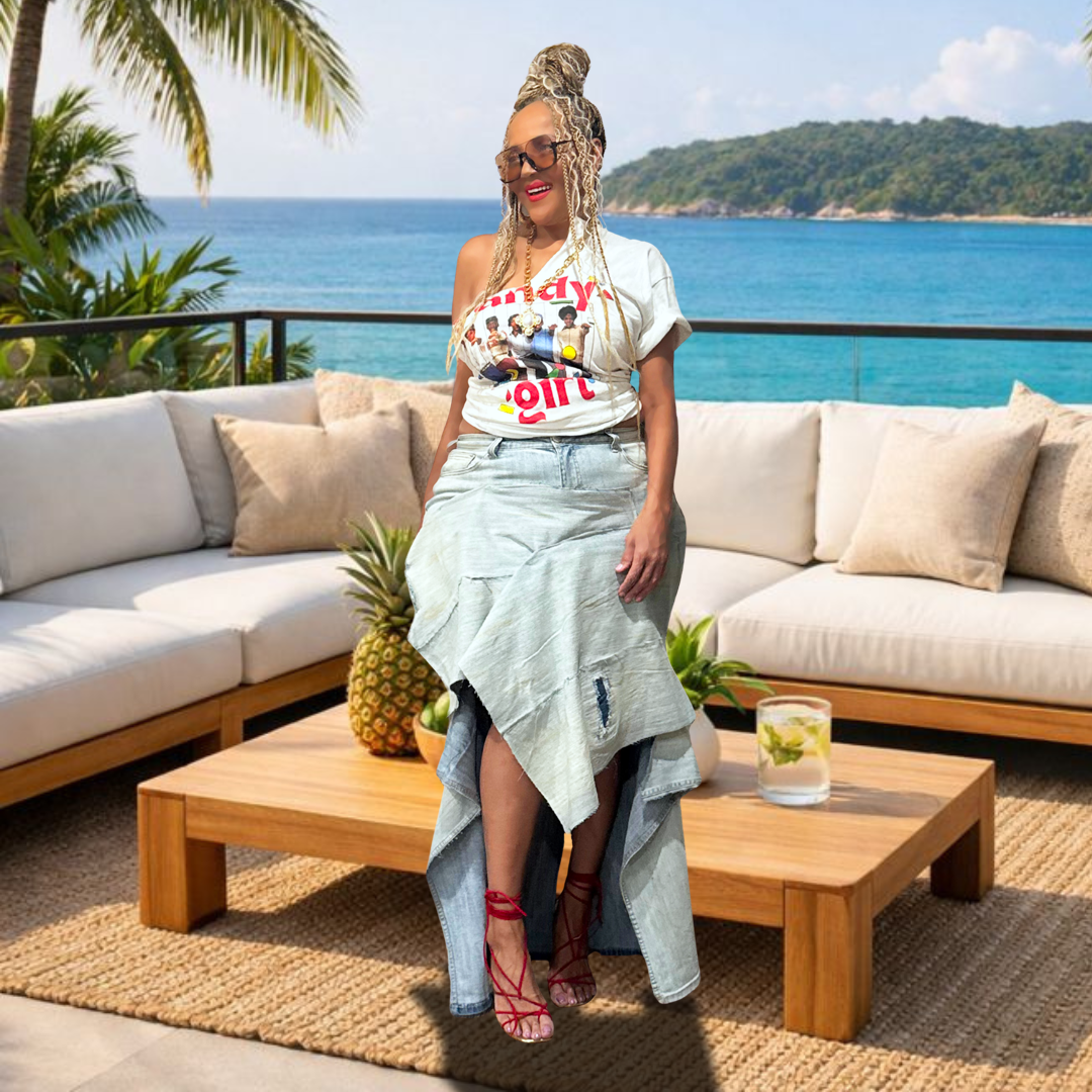 LIONESS RECONSTRUCTED DENIM SKIRT