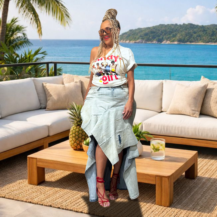 LIONESS RECONSTRUCTED DENIM SKIRT