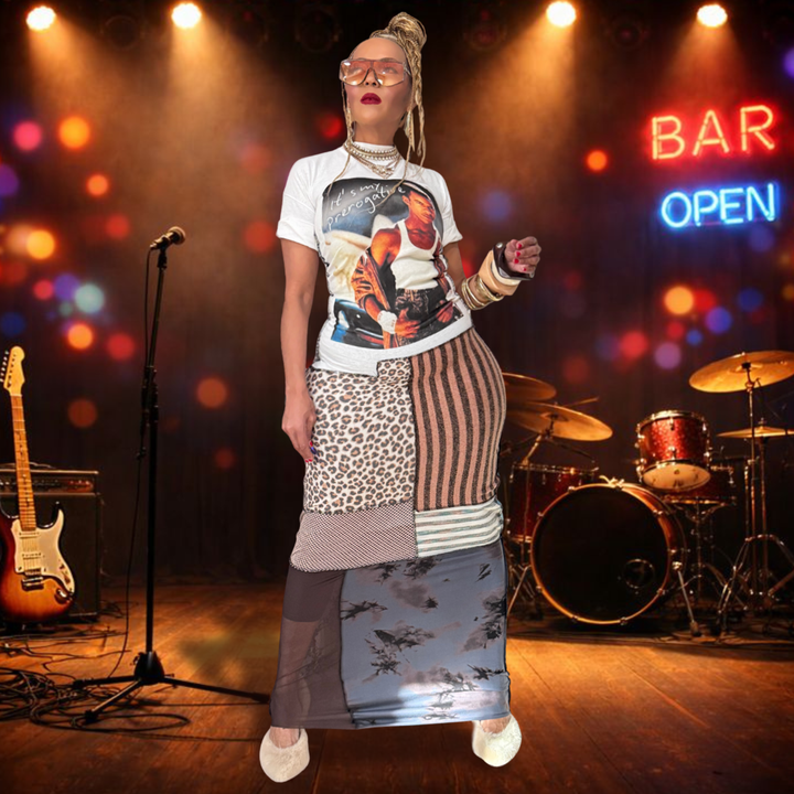 MY PREROGATIVE MULTICOLORED / WHITE RECONSTRUCTED PATCHWORK DRESS