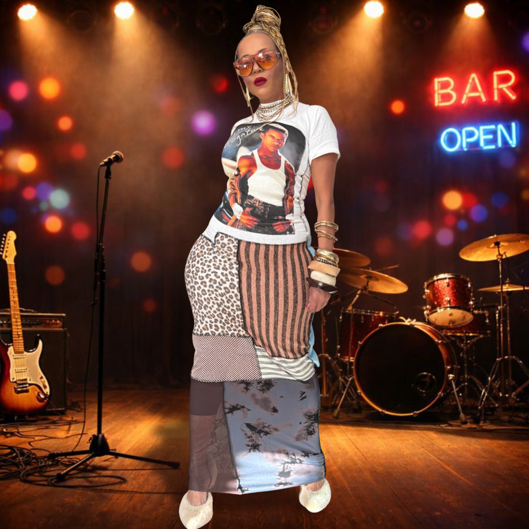 MY PREROGATIVE MULTICOLORED / WHITE RECONSTRUCTED PATCHWORK DRESS