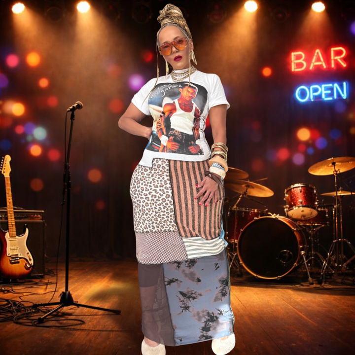 MY PREROGATIVE MULTICOLORED / WHITE RECONSTRUCTED PATCHWORK DRESS